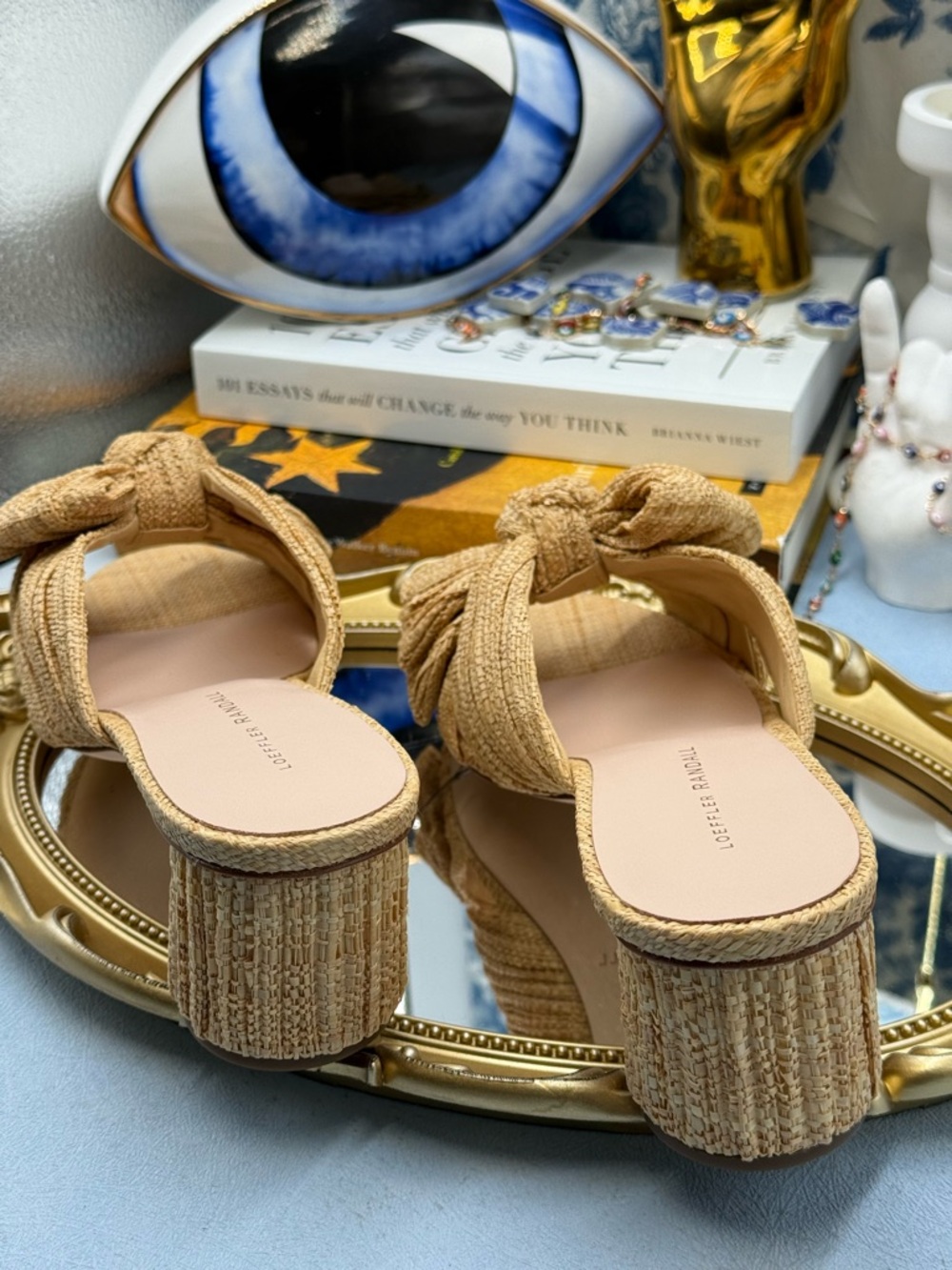 Loeffler Randall Tan Bow Knot Raffia Block Heel Mules - Picture 10 of 16
